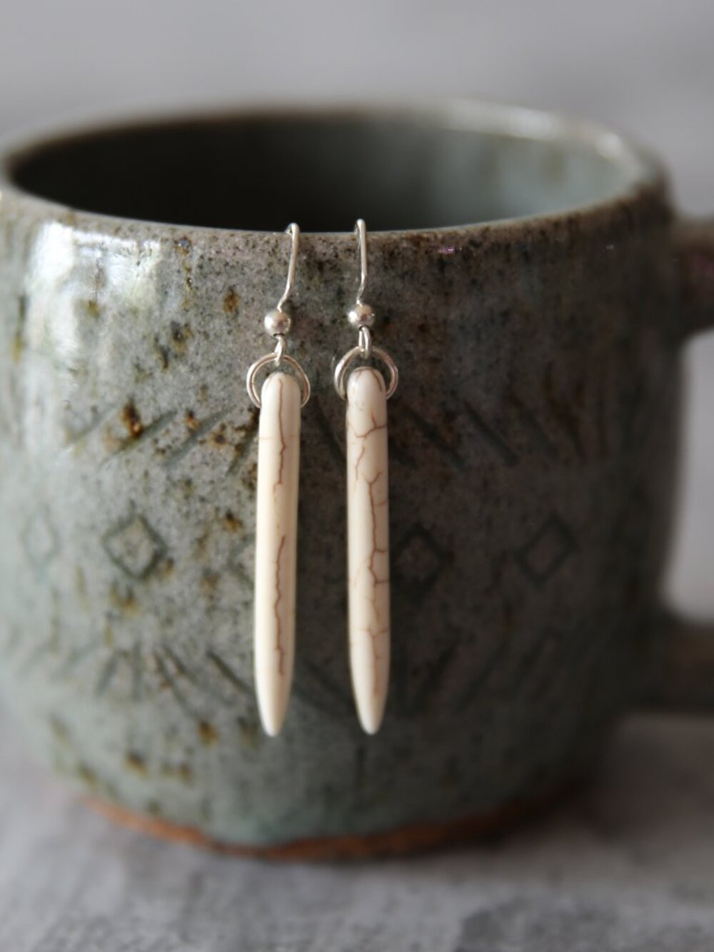 White Howlite Bullets with Silver Tone Ear Wires